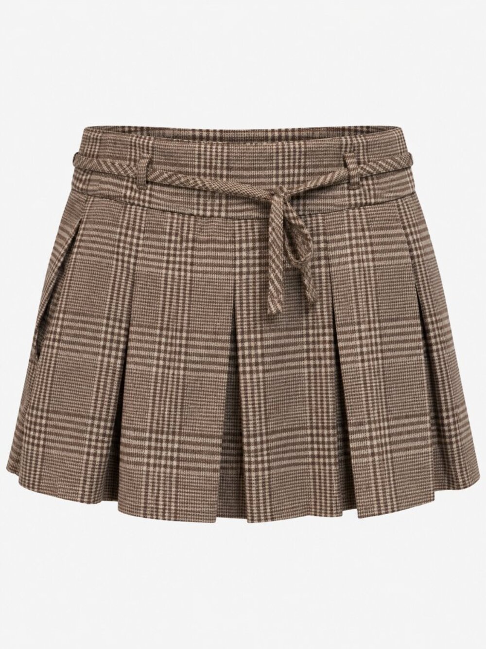 Hollister Mid Rise Pleated Mini Skirt Brown Plaid Tie Waist Academia Preppy M